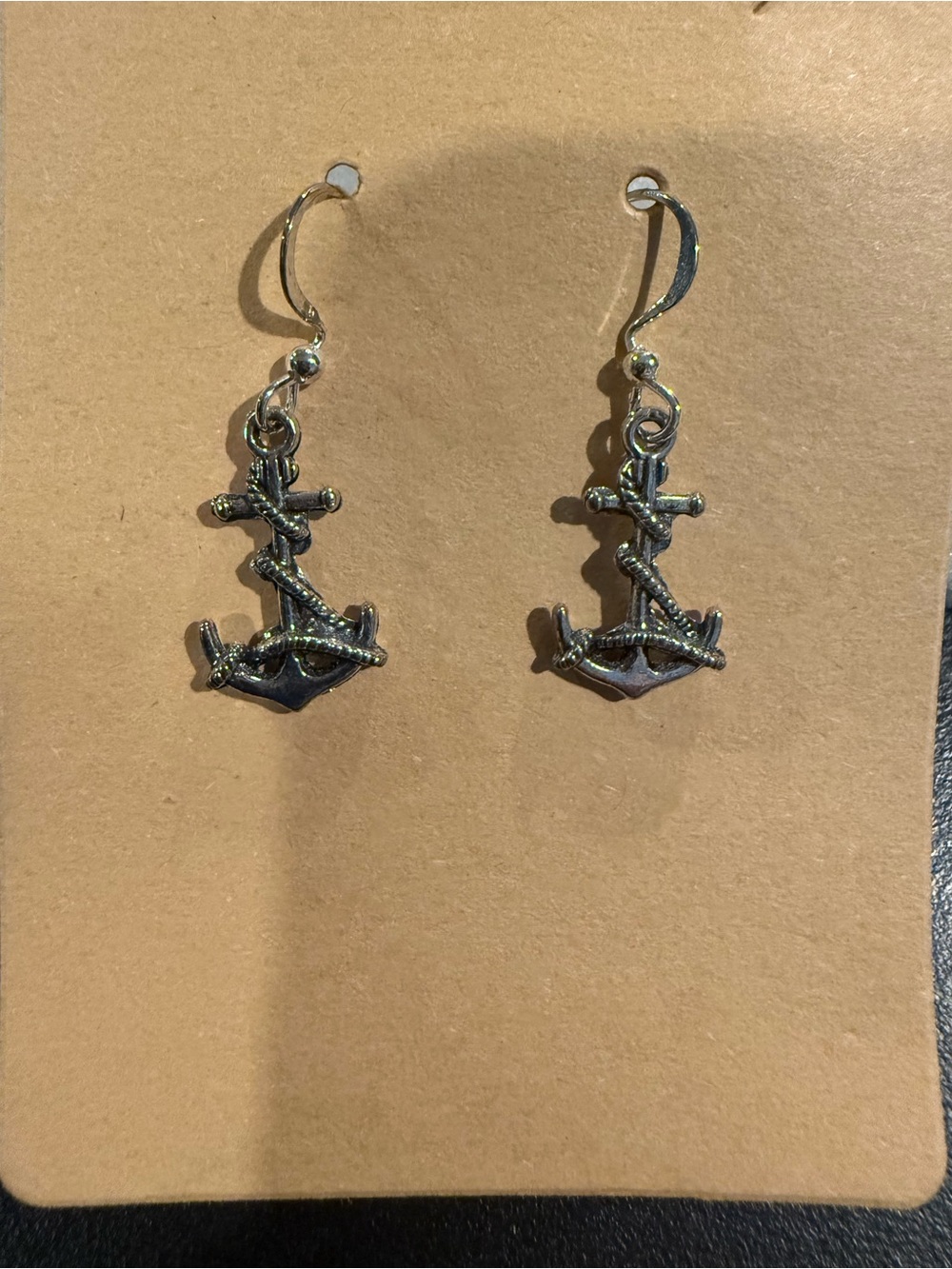 Anchor Rope Dangle Earrings - Silver Tone - NWOT